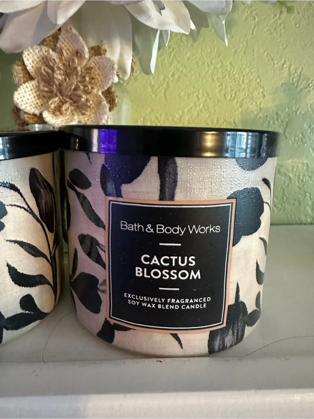 Bath & Body Works Cactus Blossom Candle - Black & Cream Floral Jar